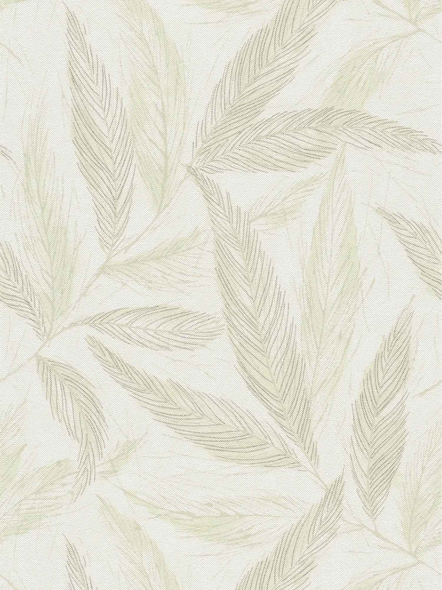         Elegant non-woven wallpaper with feather pattern on non-woven backing - cream, green, silver
    