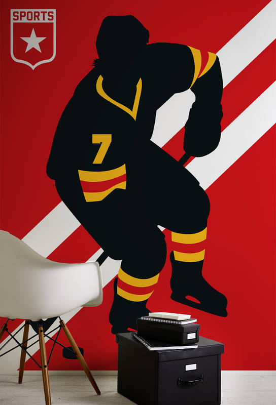 Schlittschuh, Skater, Sportfigur, Wall mural, Rot/Schwarz/Gelb
