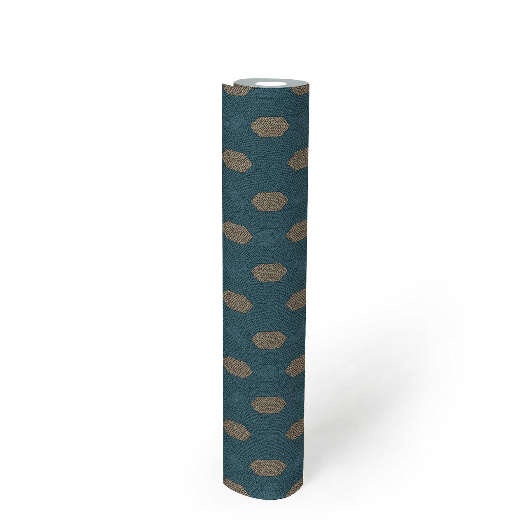 Blaue Tapete mit geometrische Muster &amp; Gold Details – Blau, Braun, Beige