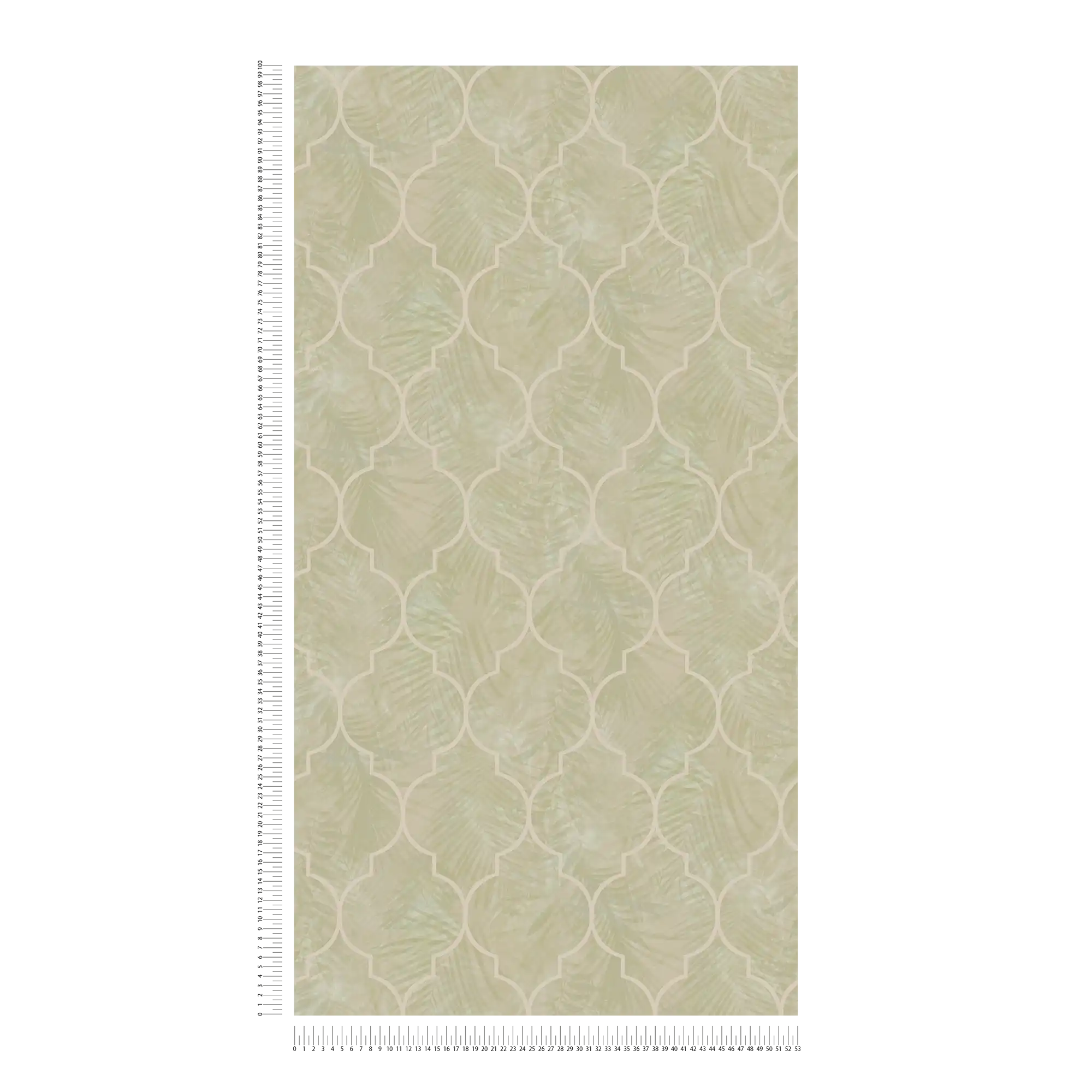             Florale Blätter Tapete mit Fliesen Ornament – Beige
        