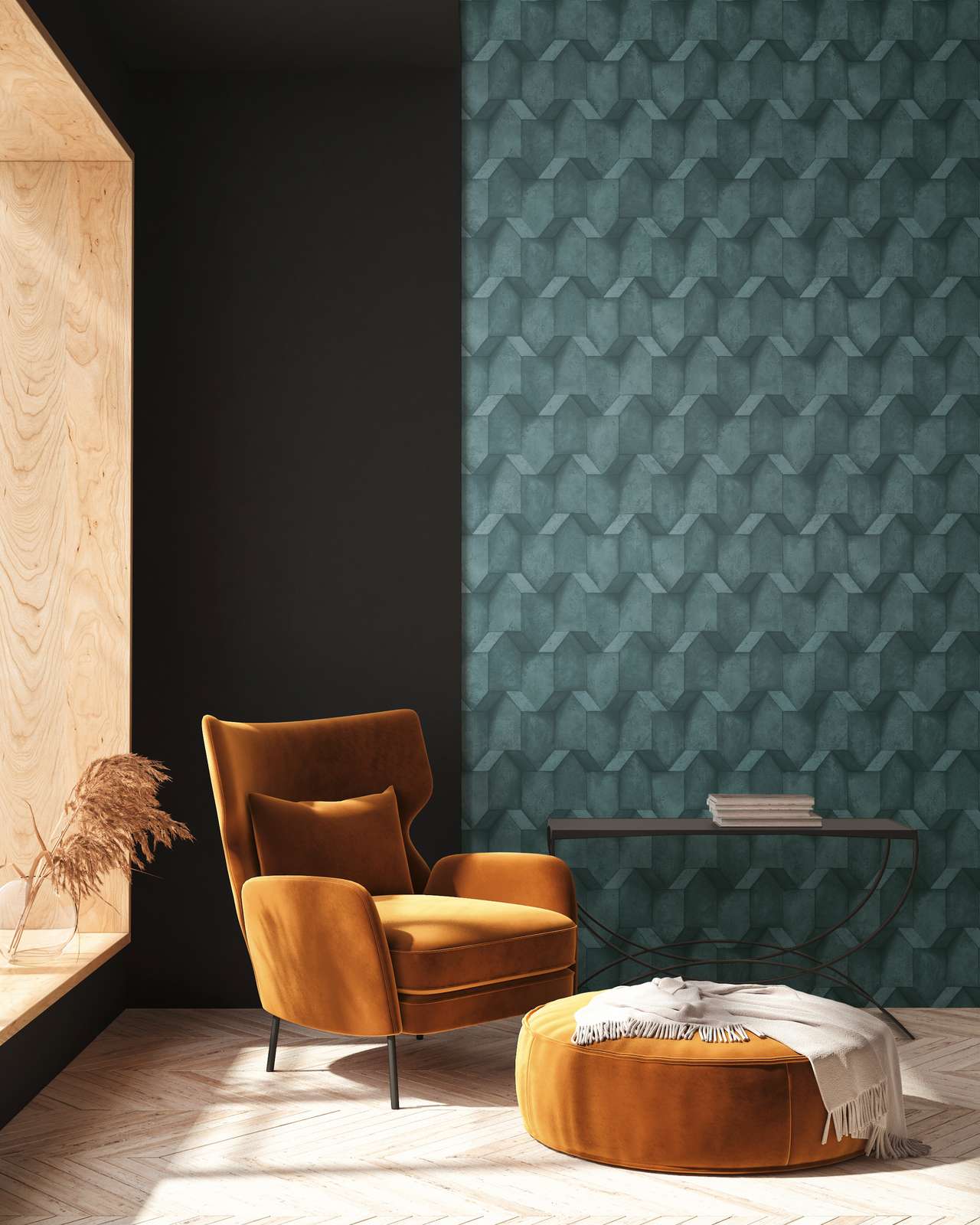             3D Betonoptik Tapete mit Strukturdetails – Blau
        