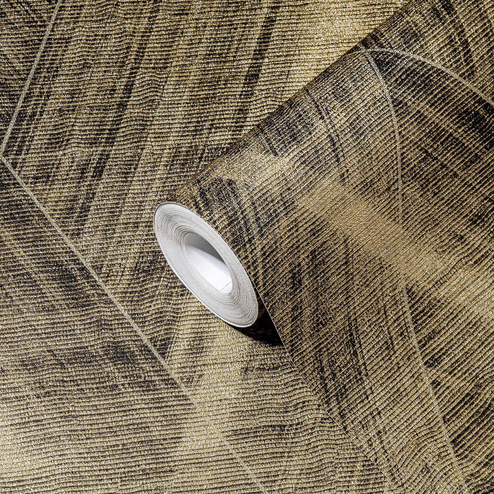             Ethno Tapete mit Rauten Design – Metallic, Schwarz
        