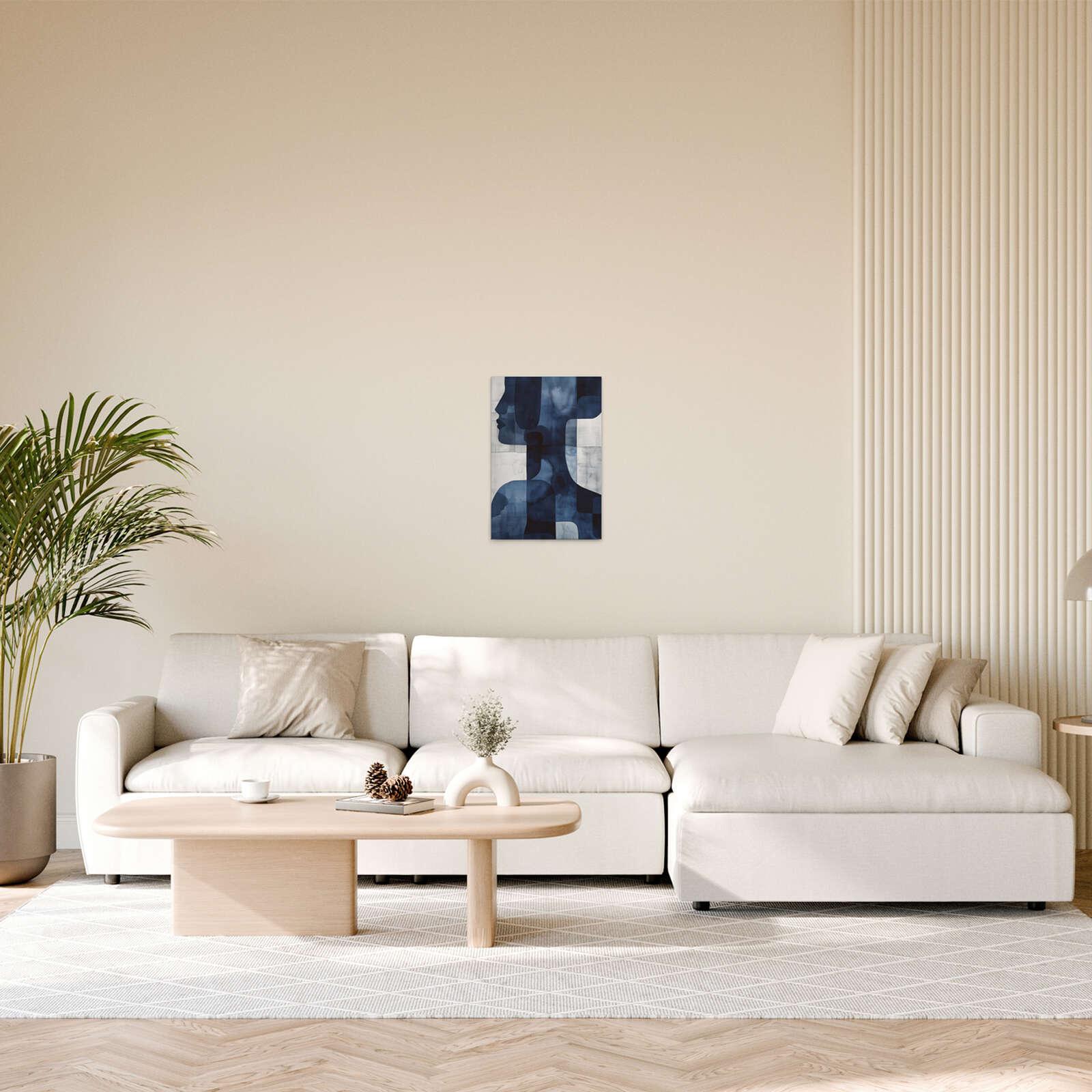 Leinwandbild Kunstvolle Silhouette - Blau und Weiß in Harmonie – 30 x 45 cm - Blau, Weiss