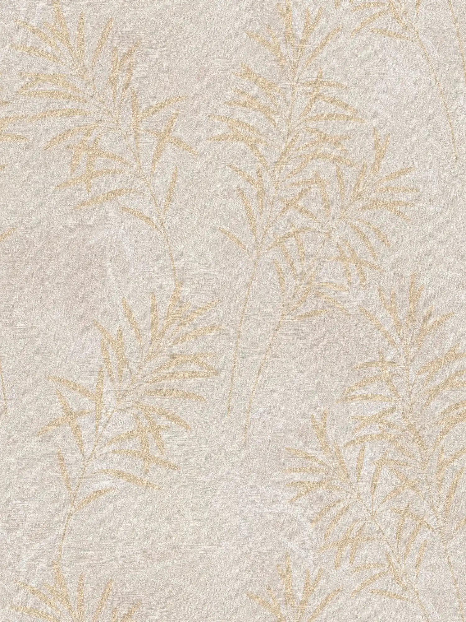 Vliestapete mit floralem Palmen-Muster – Creme, Grau, Gold