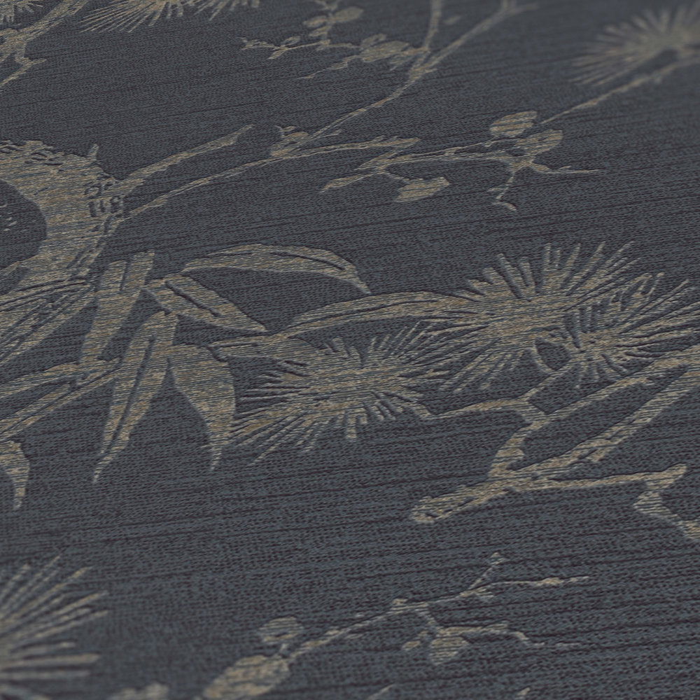             Vliesbehang in Aziatische stijl met goudeffect - grijs, metallic, zwart
        