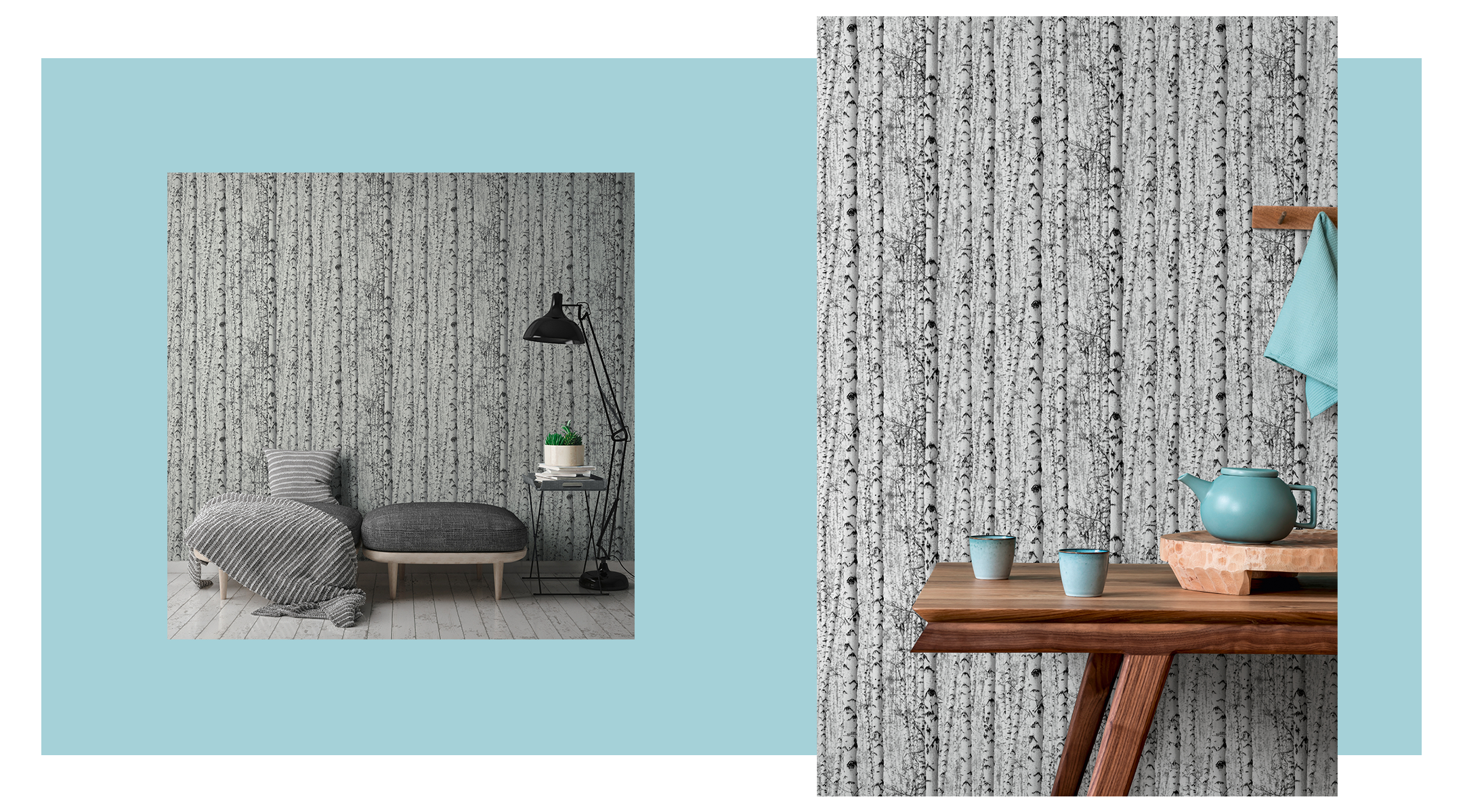 Birkenwald Tapete schwarz und weiß AS387191