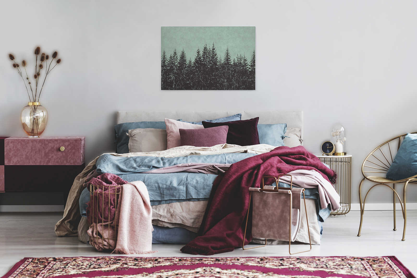             Wald Leinwandbild im Zeichenstil Tannenspitzen – 0,90 m x 0,60 m
        