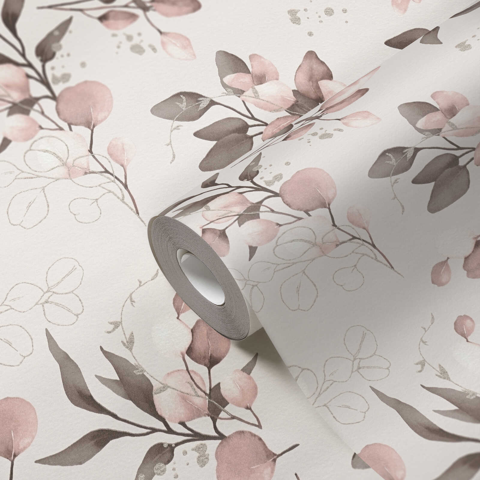 Vliestapete mit zartem Blütenmotiv und Gold-Effekt – Rpsa, Pink, Gold