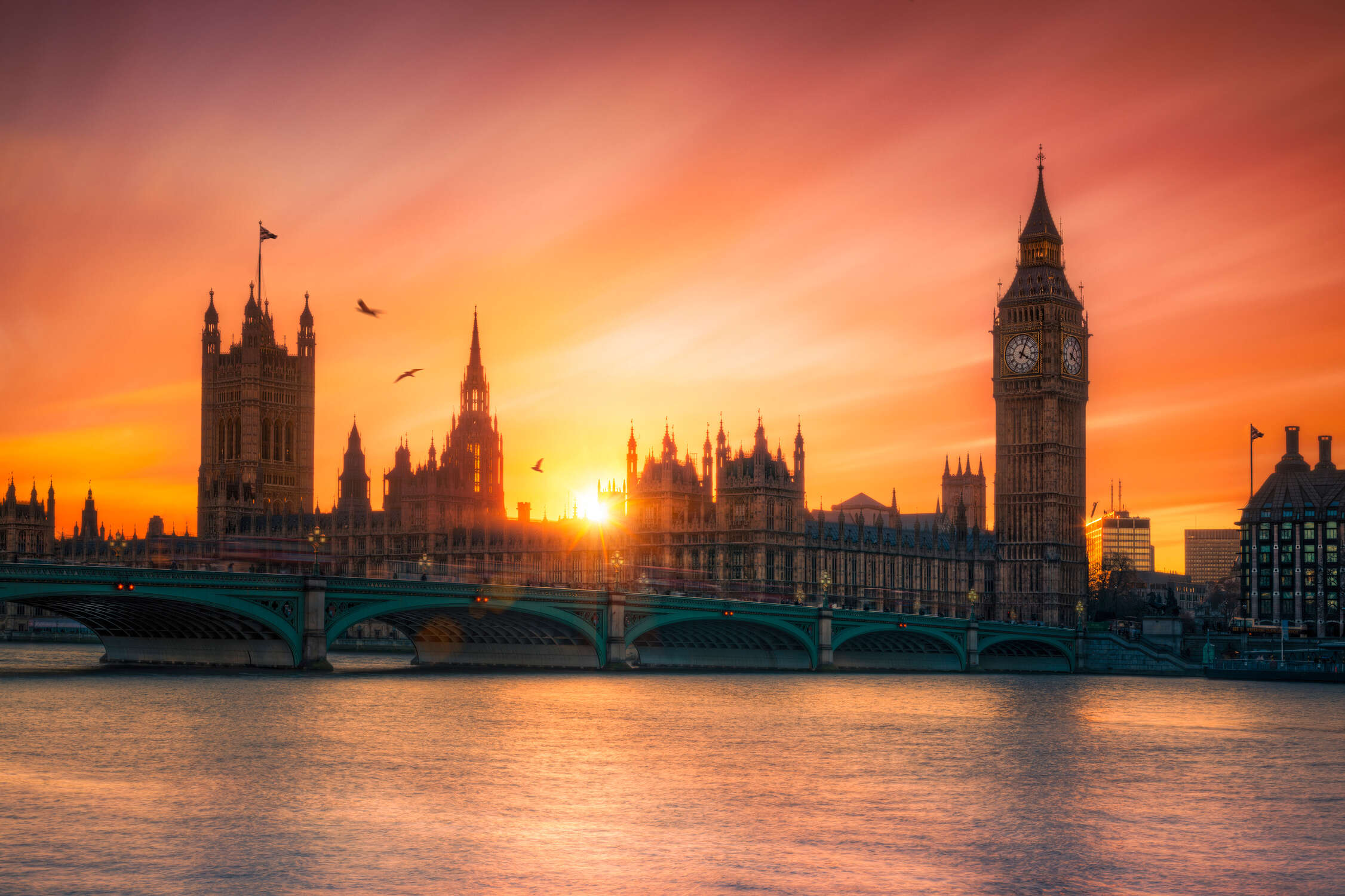 London, Big Ben, Tower Bridge, Sonnenuntergang, Stadtbild