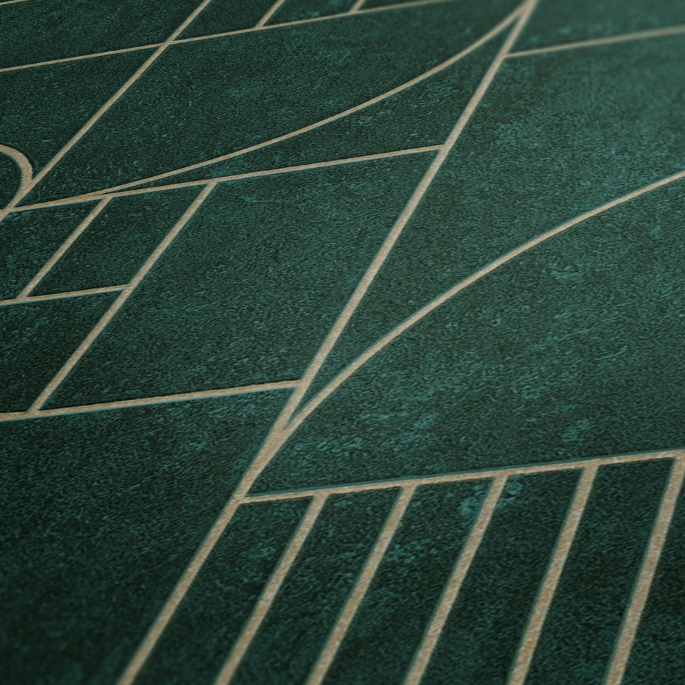             Fliesenoptik Tapete Art Deco Design marmoriert – Grün, Metallic
        