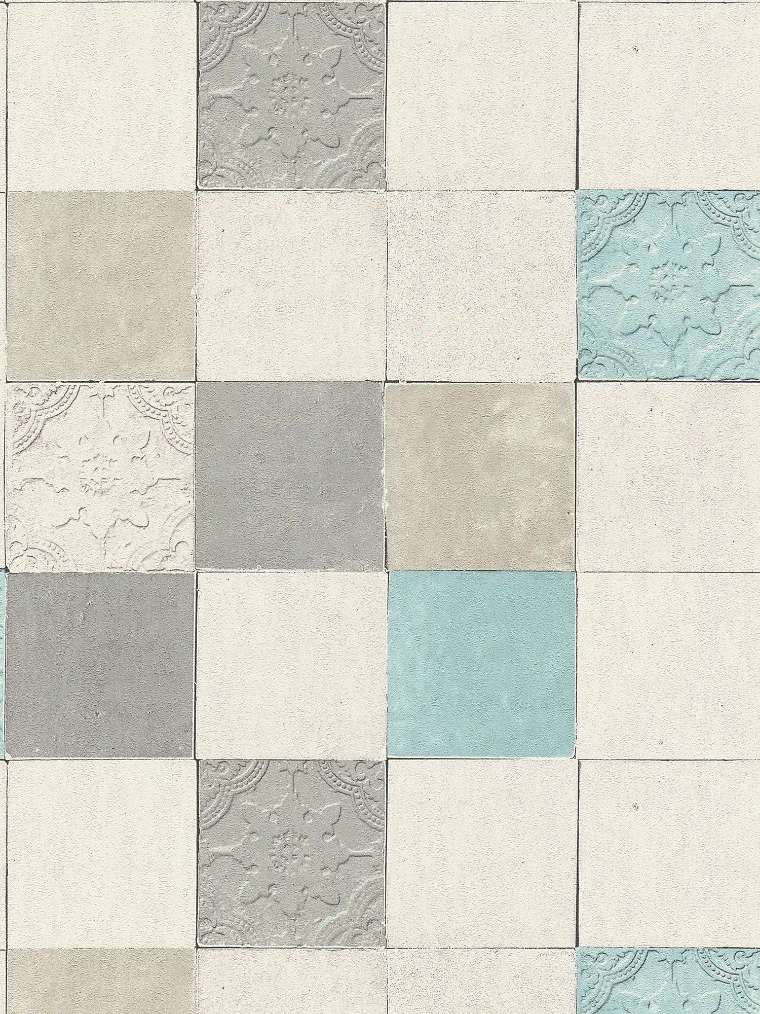         Tile wallpaper decorative tiles mosaic - grey, blue, cream
    