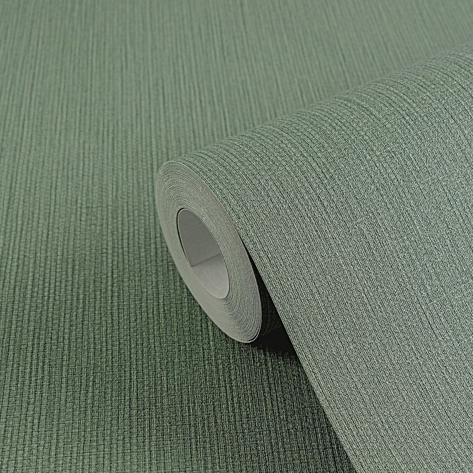         Non-woven wallpaper in a single colour with a woven look - green
    