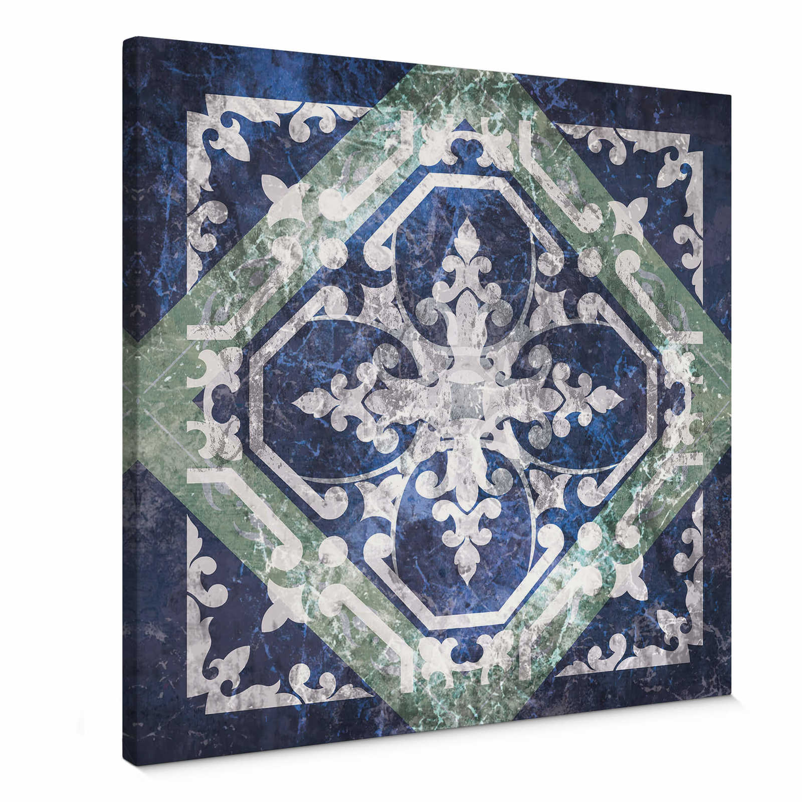         Vierkante afbeelding met Marrakech-optiek in blauw, groen - 0,50 m x 0,50 m
    
