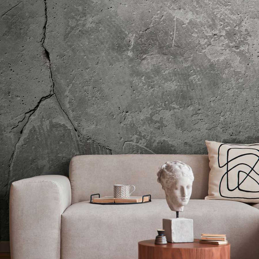 sofa, wohnzimmer, betonwand, dekorativer bust, kaffetisch