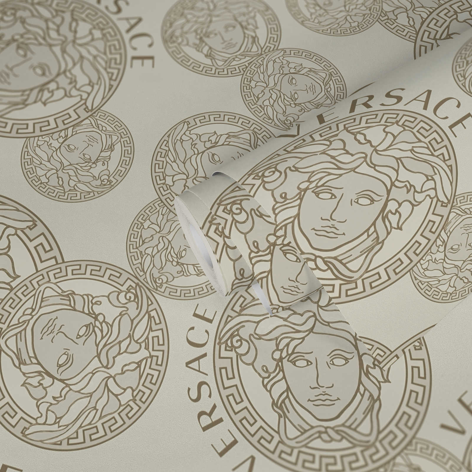             Vliestapete VERSACE mit Medusa Logo – Grau, Metallic
        