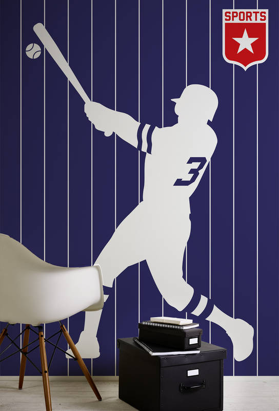 dunkler blauer hintergrund, wandmotiv, baseball spieler, teil eines murals, etagentisch