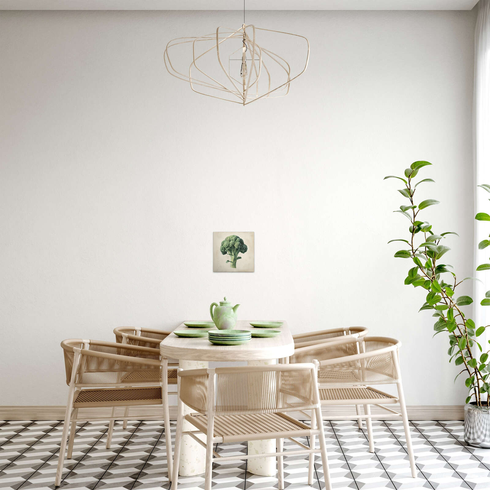             Eleganter Brokkoli - Vintage-Leinwandbild ideal ideal für Küche und Esszimmer – 30 x 30 cm - Creme, Beige
        