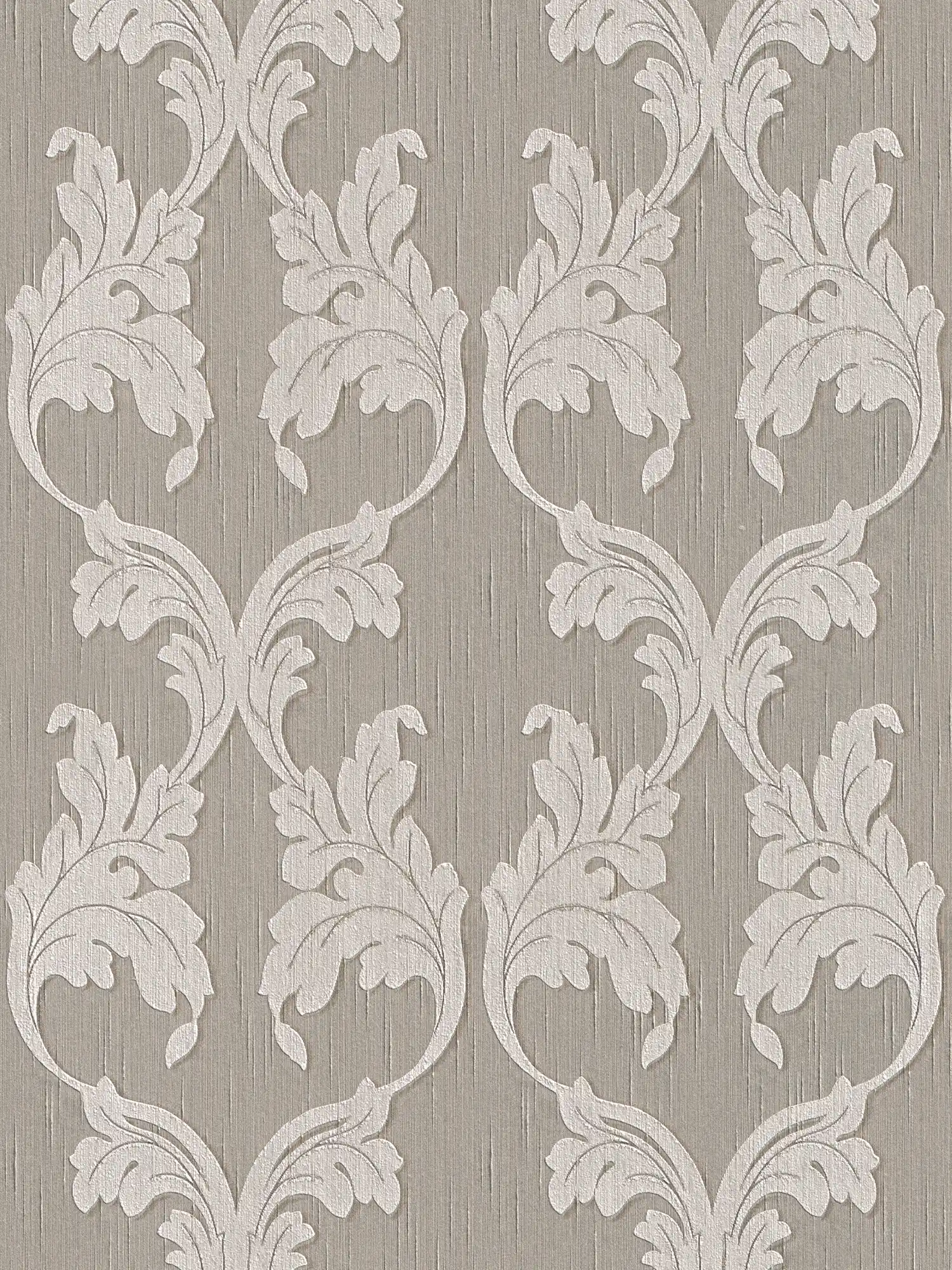 Barocktapete mit floralen Ranken Ornamenten – Grau, Beige