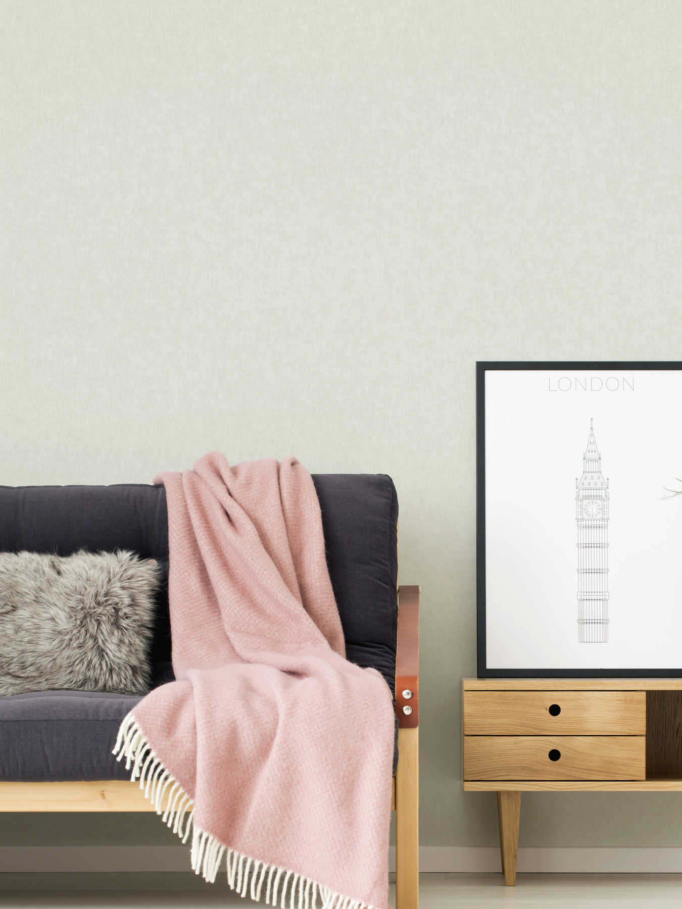 Uni-Tapete mit Leinenoptik im Scandinavian Stil - Creme