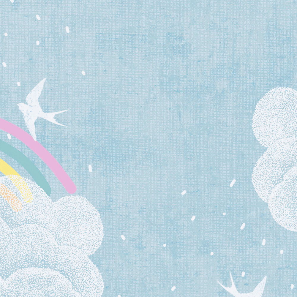             Kinderzimmer Vliestapete mit Regenbögen und Wolken – Bunte Himmelswelt für fröhliche Kinderzimmer – Blau, Bunt, Weiß
        