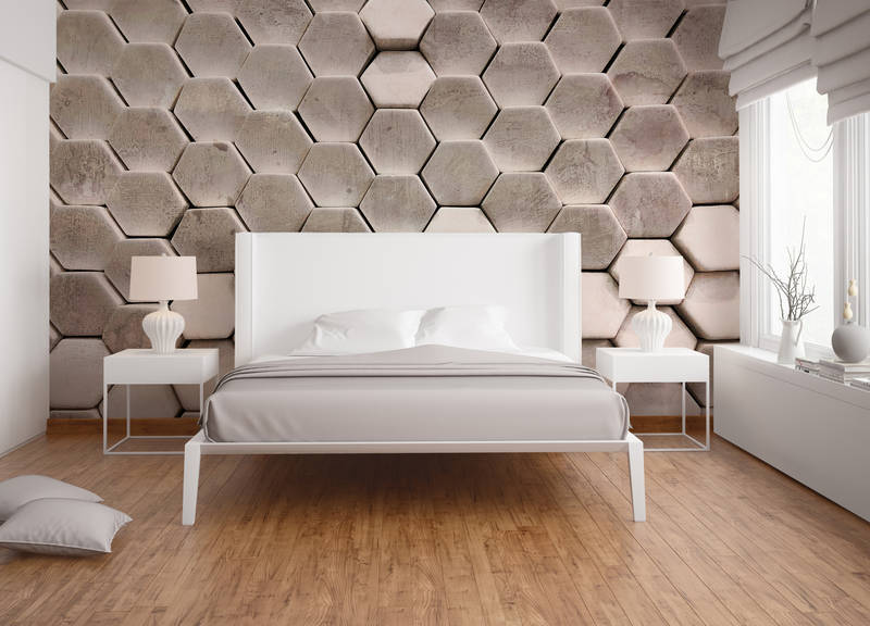             Fototapet Metall-Objekte mit 3D-Effekt – Grau, Weiß
        