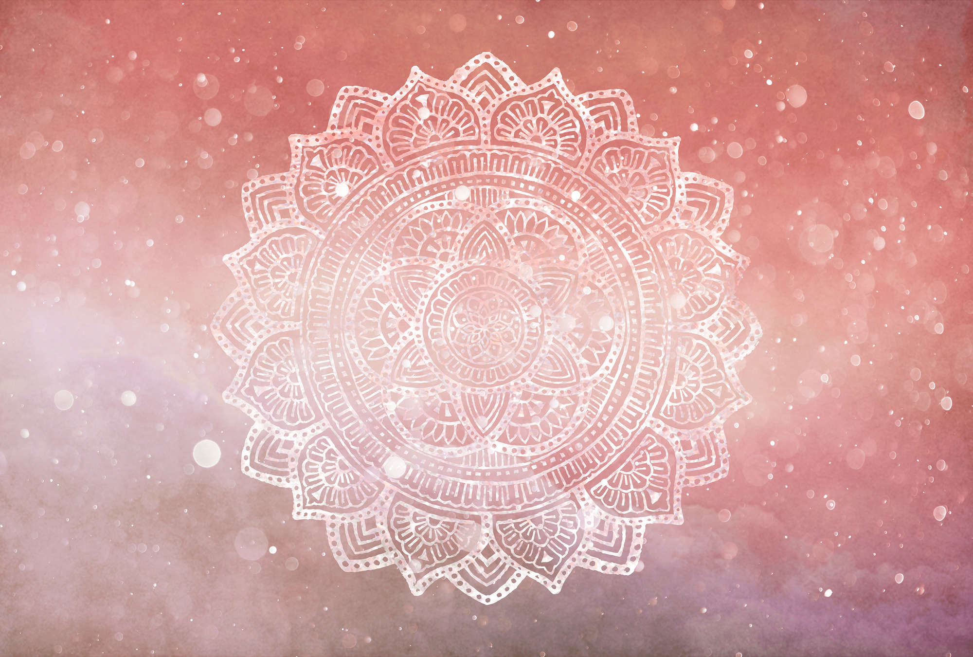Fototapete Mandala im Boho-Stil für Mädchenzimmer – Rosa, Weiß, Orange
