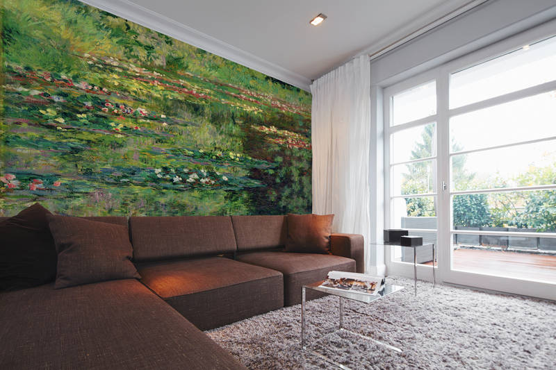 sofa, sectional, braun, Stoff, Wohnzimmerwand mural