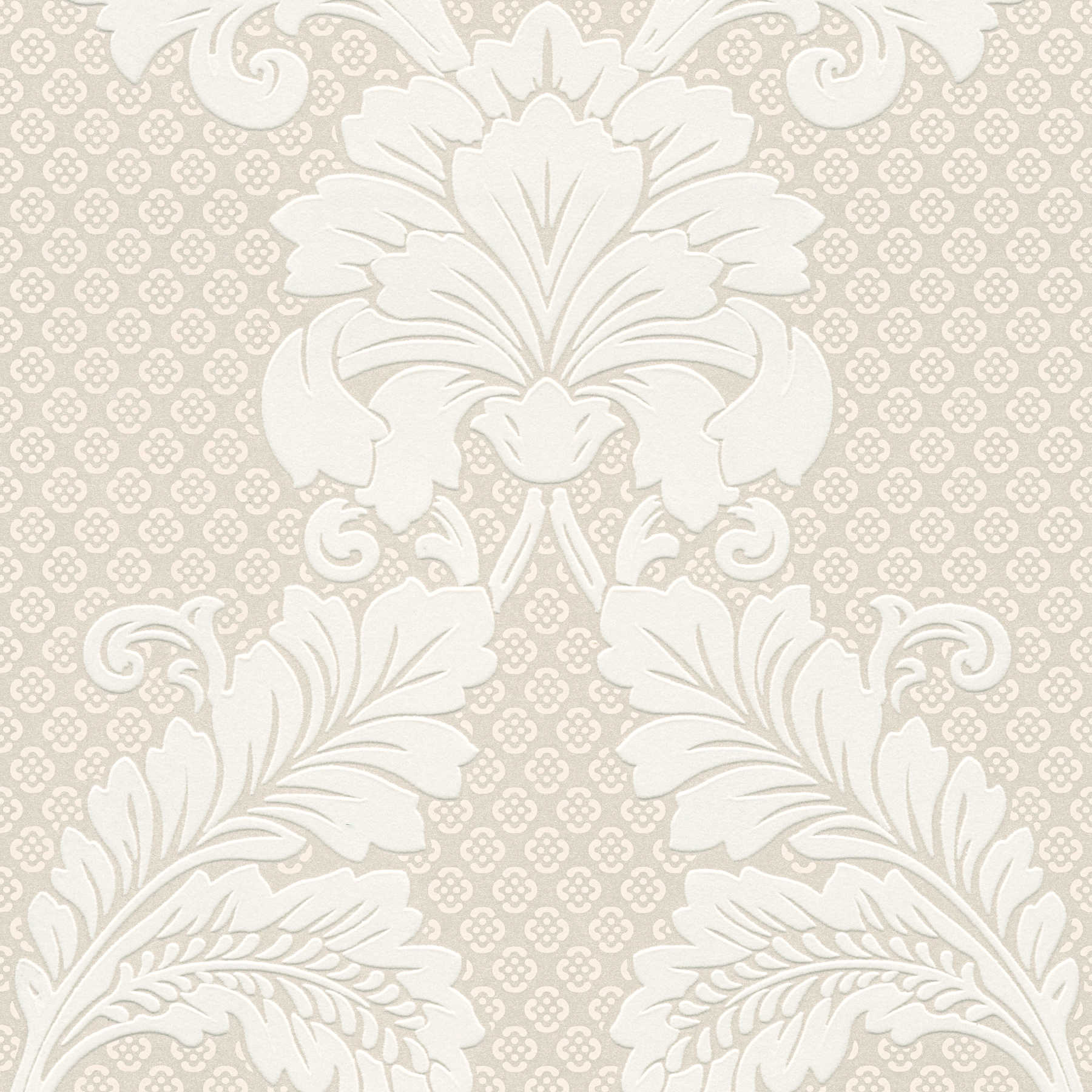         Edle Vliestapete mit floralem Ornament mit samtiger Haptik und Glanz-Effekt – Beige, Creme
    