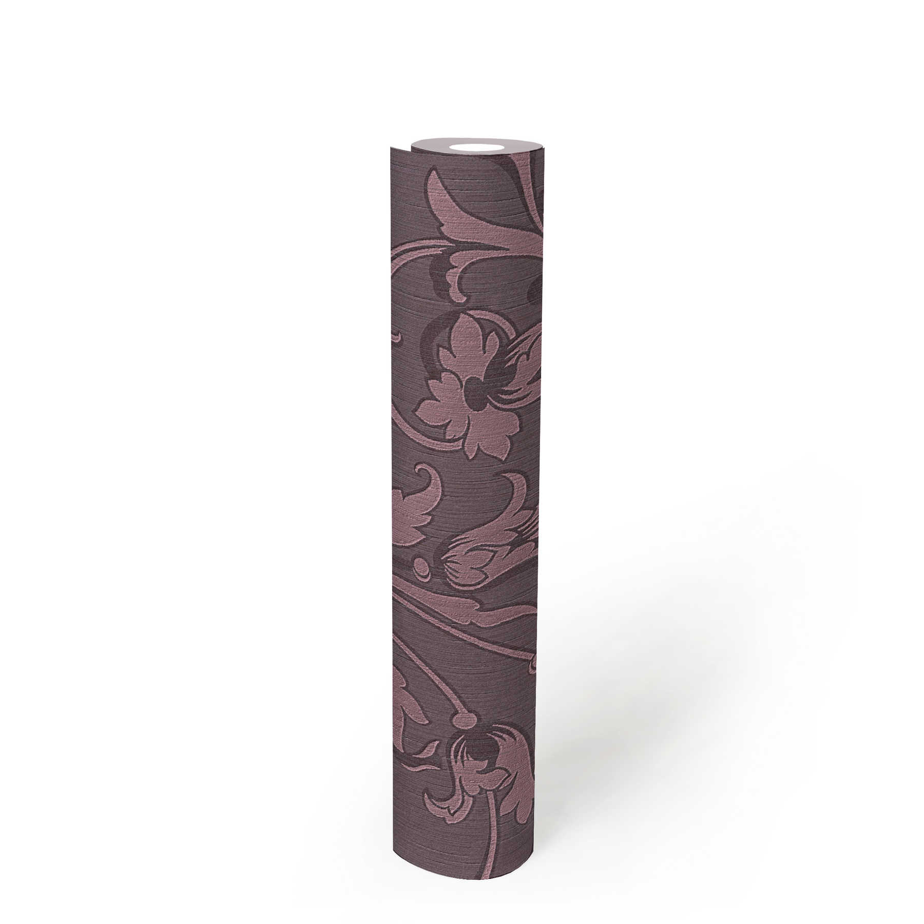 Ornament Tapete mit Seiden Textiloptik – Violett