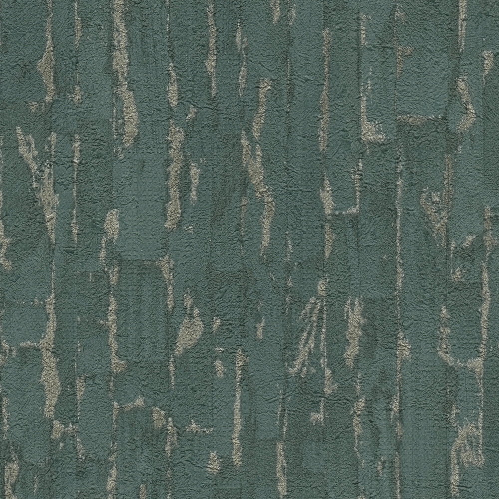 Dunkle und dezente Vliestapete mit Weboptik und leichter Struktur – Blau, Grün, Metallic