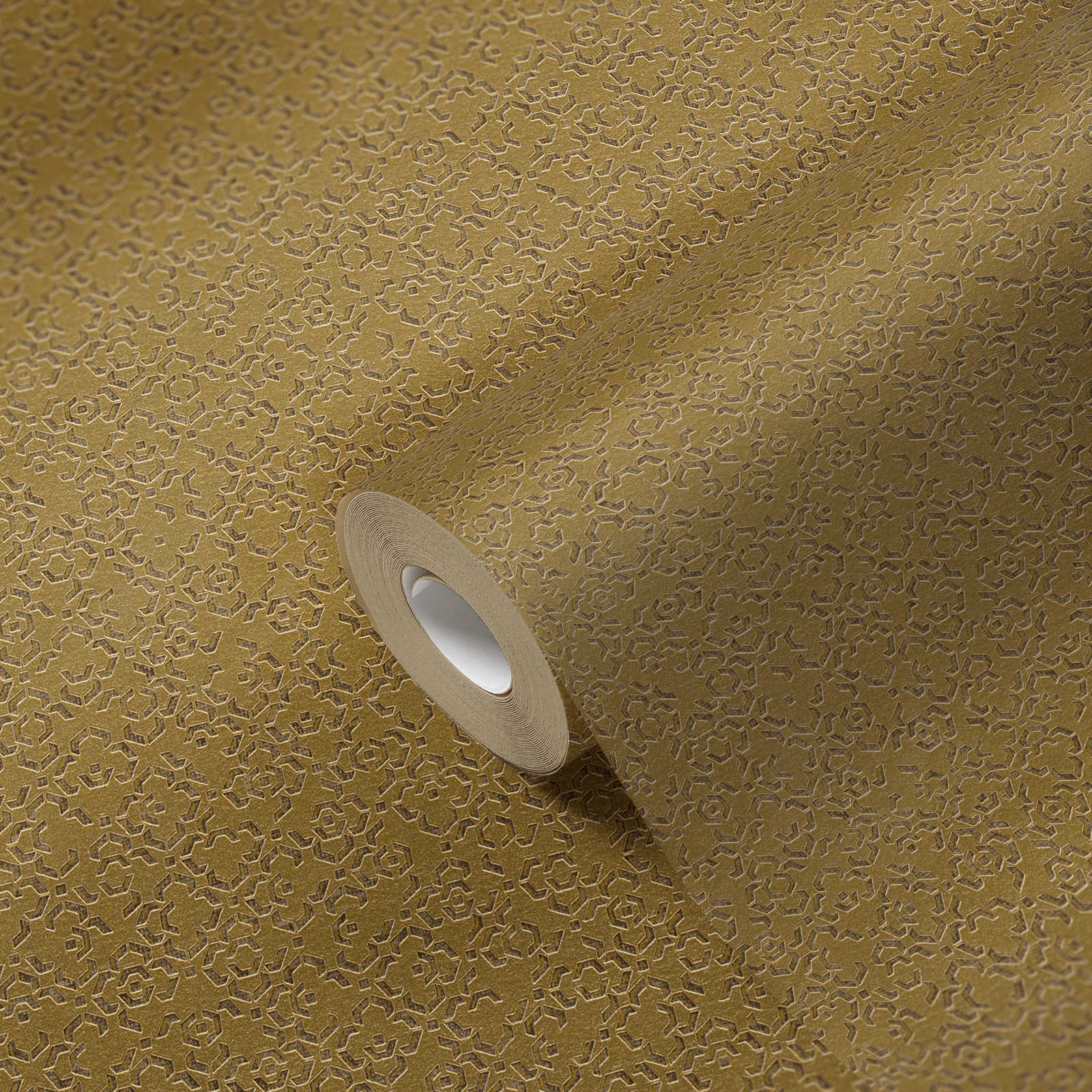             Papier peint doré à motifs avec effet 3D & éclat métallique - marron, jaune, métallique
        