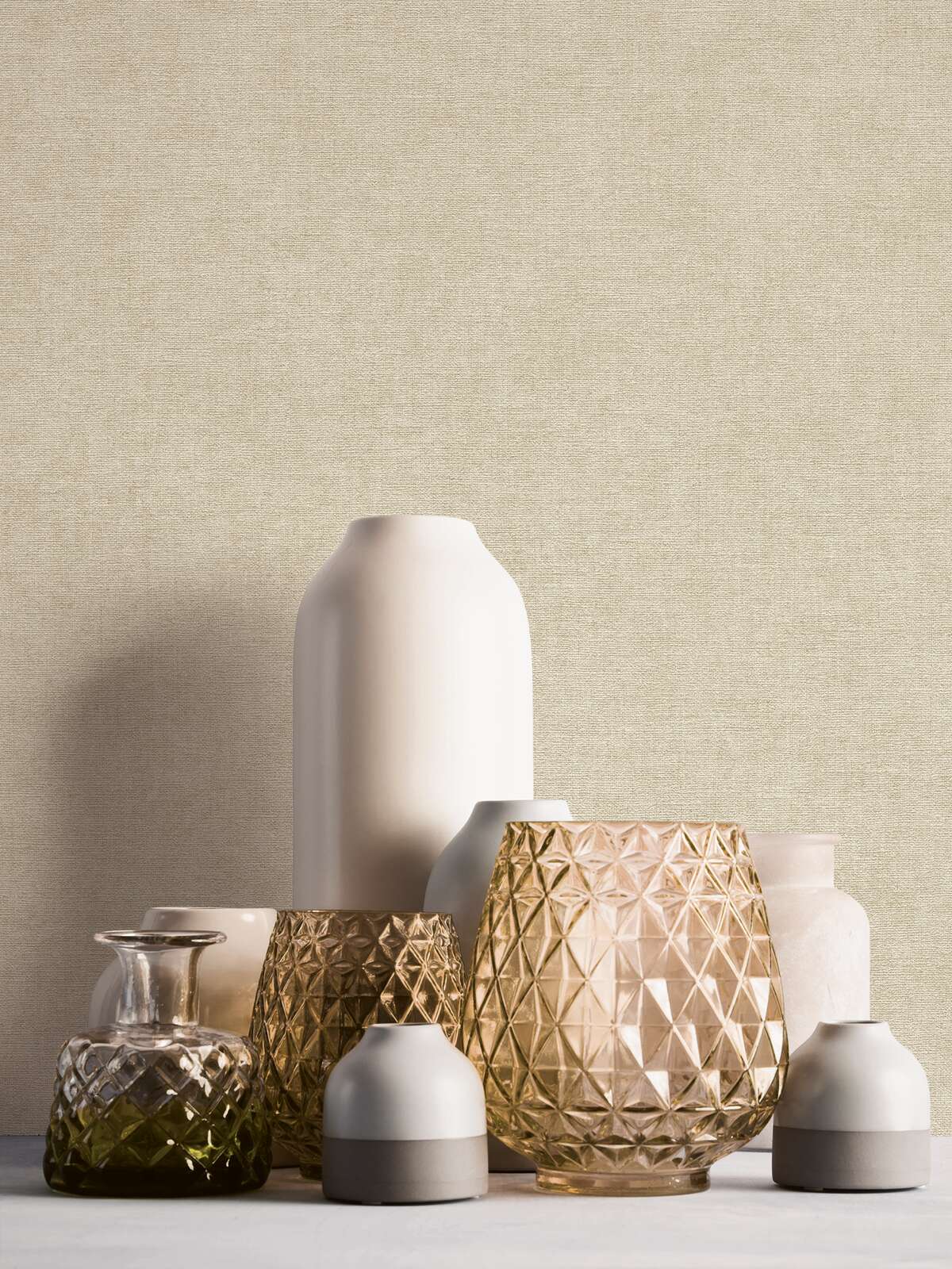 Vasen, Glasvasen, Keramikvase, Muster geometrisch, Beige