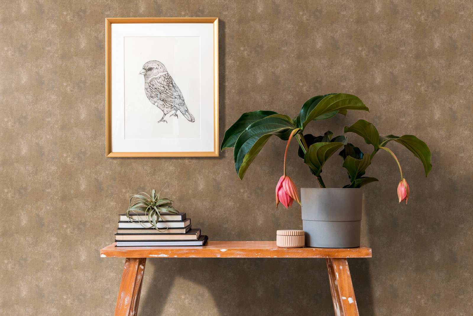             Tapete Bronze einfarbig mit Metallic Akzent – Braun
        