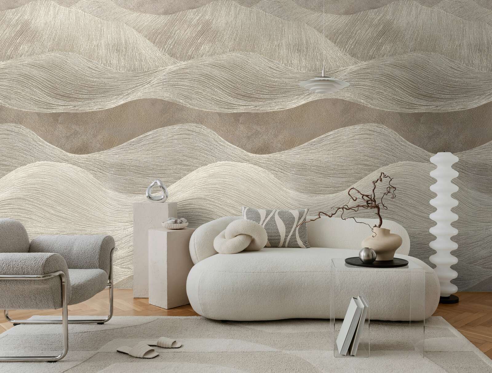 Wohnzimmer, Wandtapete, Strukturmuster, Beige, Moderne Einrichtung