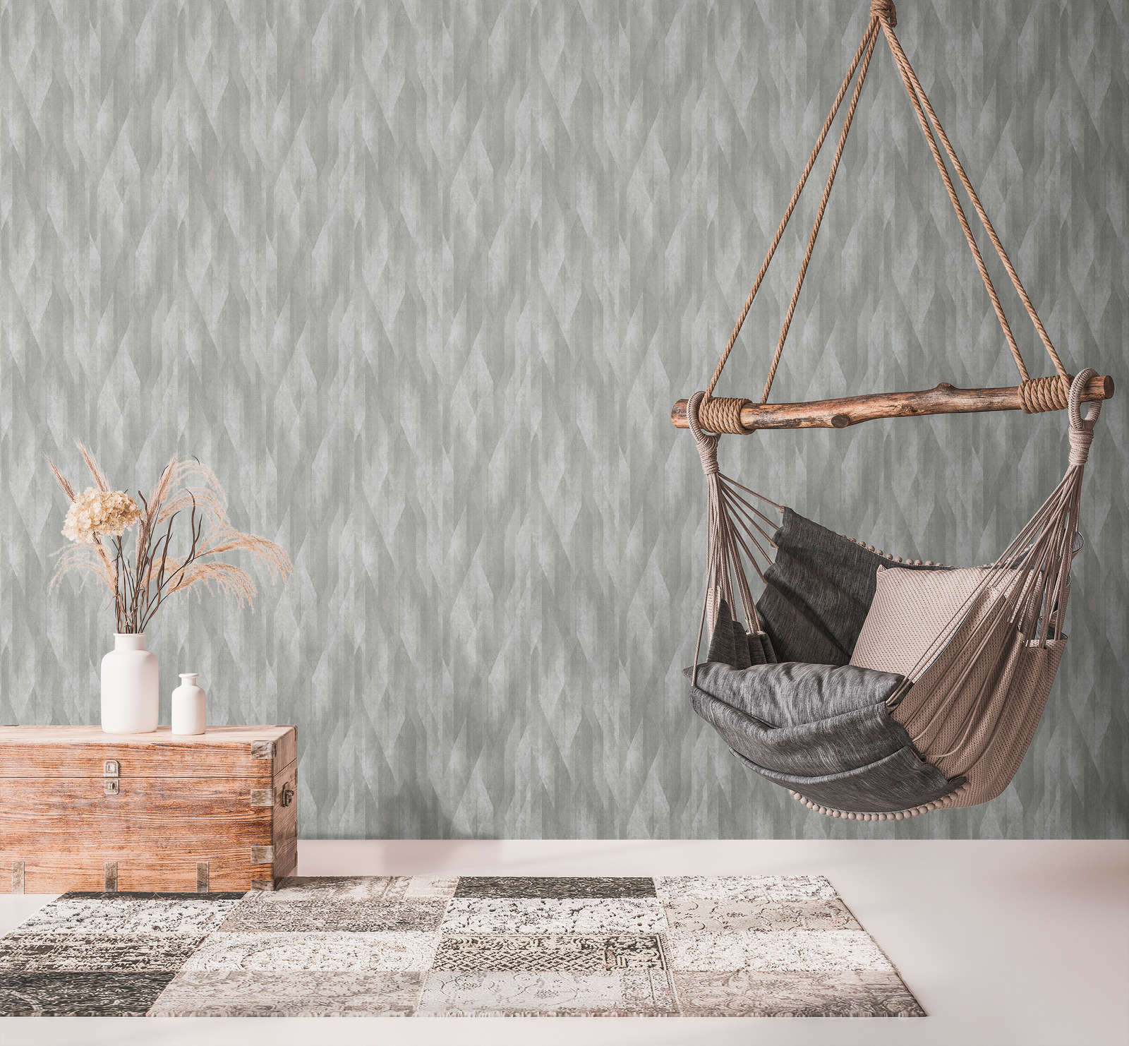 Vliestapete mit grafischen Rautendesign – Grau