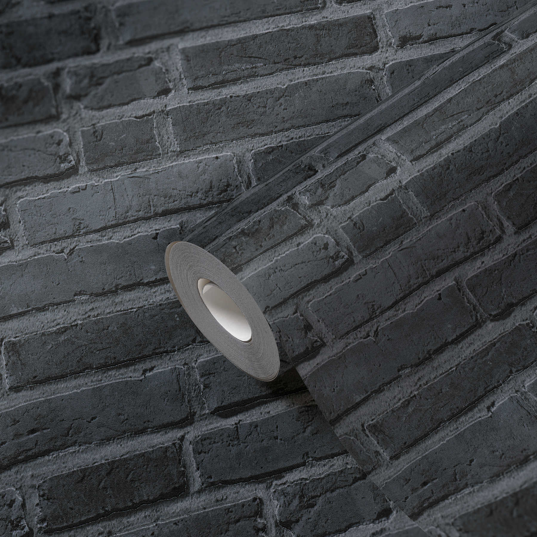             Tapete in Steinoptik mit schwarzen Ziegeln – Schwarz, Grau
        