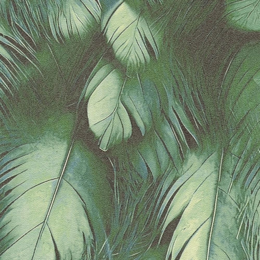             Elegante 3D Feder Design Vliestapete mit glatter Oberfläche – Grün
        