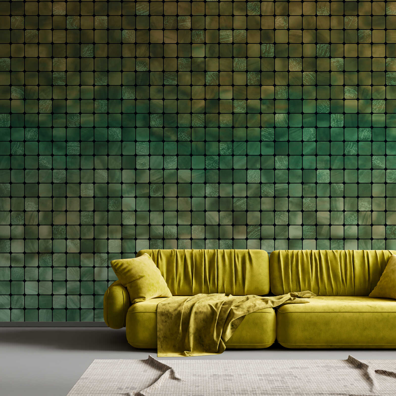 Sofa, Wohnlandschaft, Gelb, Samt, Wohnzimmer