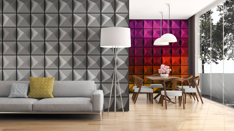Wohnzimmer, Wandpaneele, 3D-Panel, Sofa, Esstisch