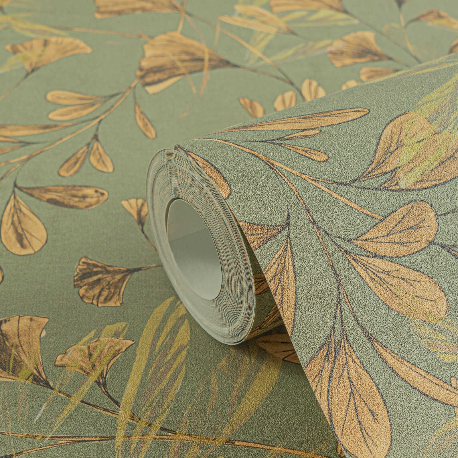             Stilvolle Vliestapete mit filigranem Rankenmuster im Vintage-Stil, feine Struktur – Gold
        