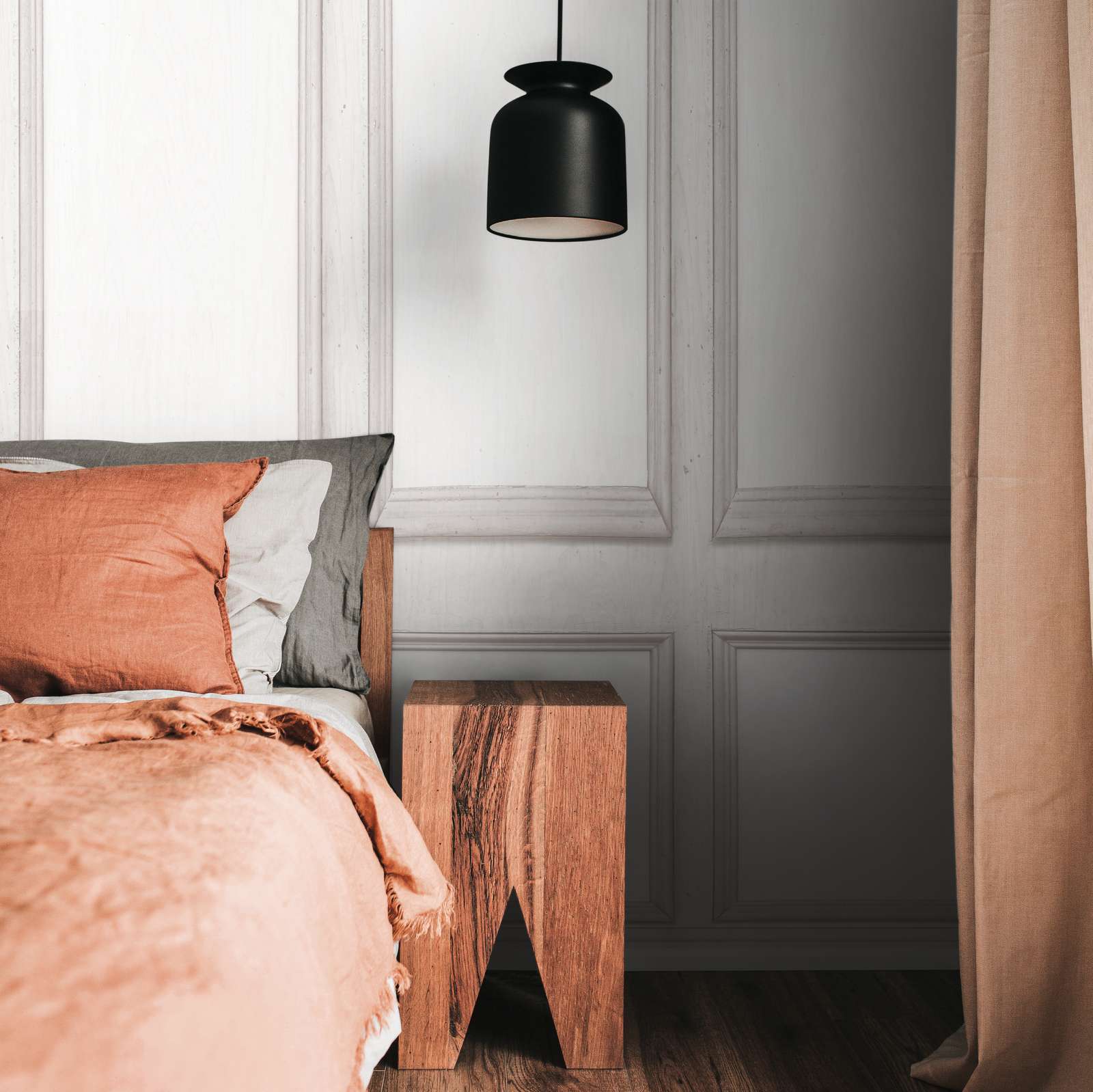 bett, nachtisch, bettzimmer, lampe, holz