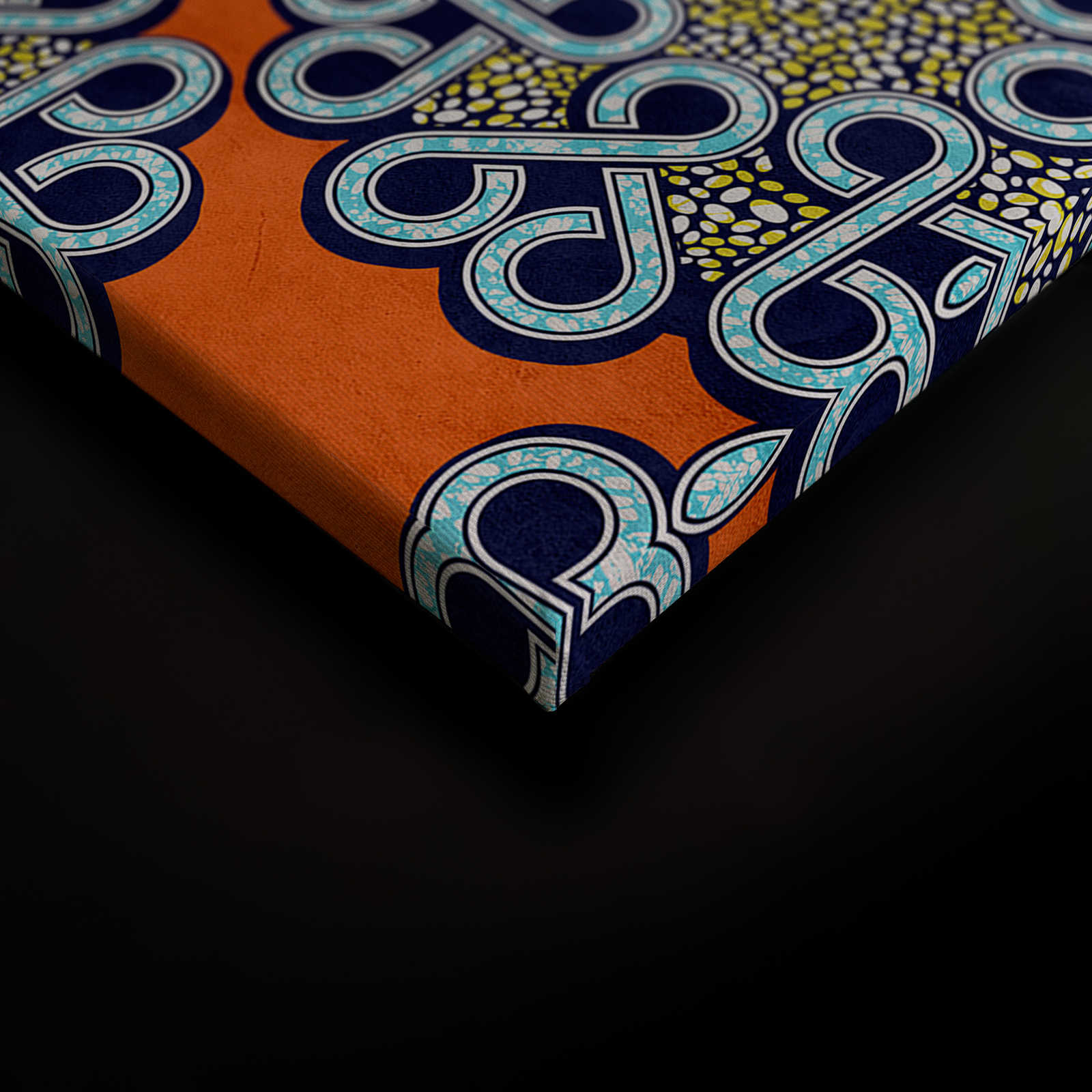             Dakar 2 - Afrikanische Leinwandbild Waxstoff Muster Orange, Blau – 0,90 m x 0,60 m
        