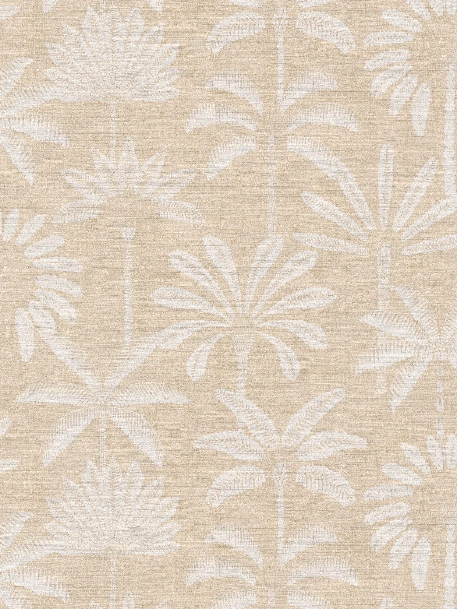         Non-woven wallpaper in botanical style with stylised palm shapes slightly shiny slightly textured - beige, cream, white
    