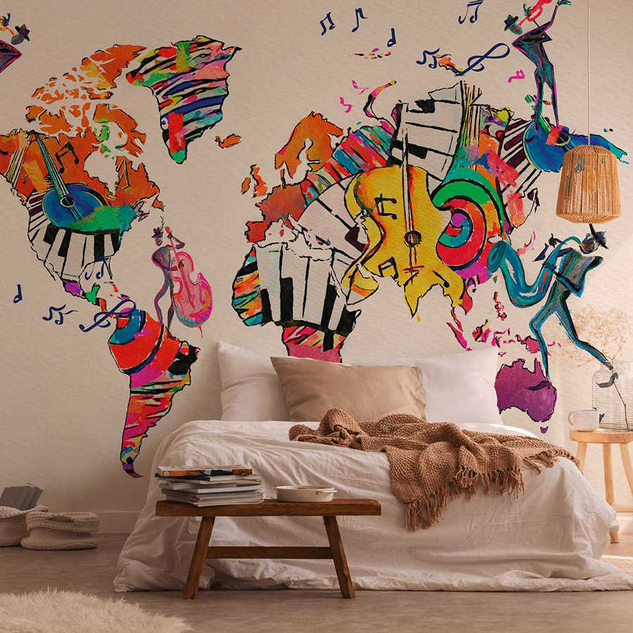 Wandkarte, Weltkarte, Wanddeko, Musikmotiv, Kunstwandbild