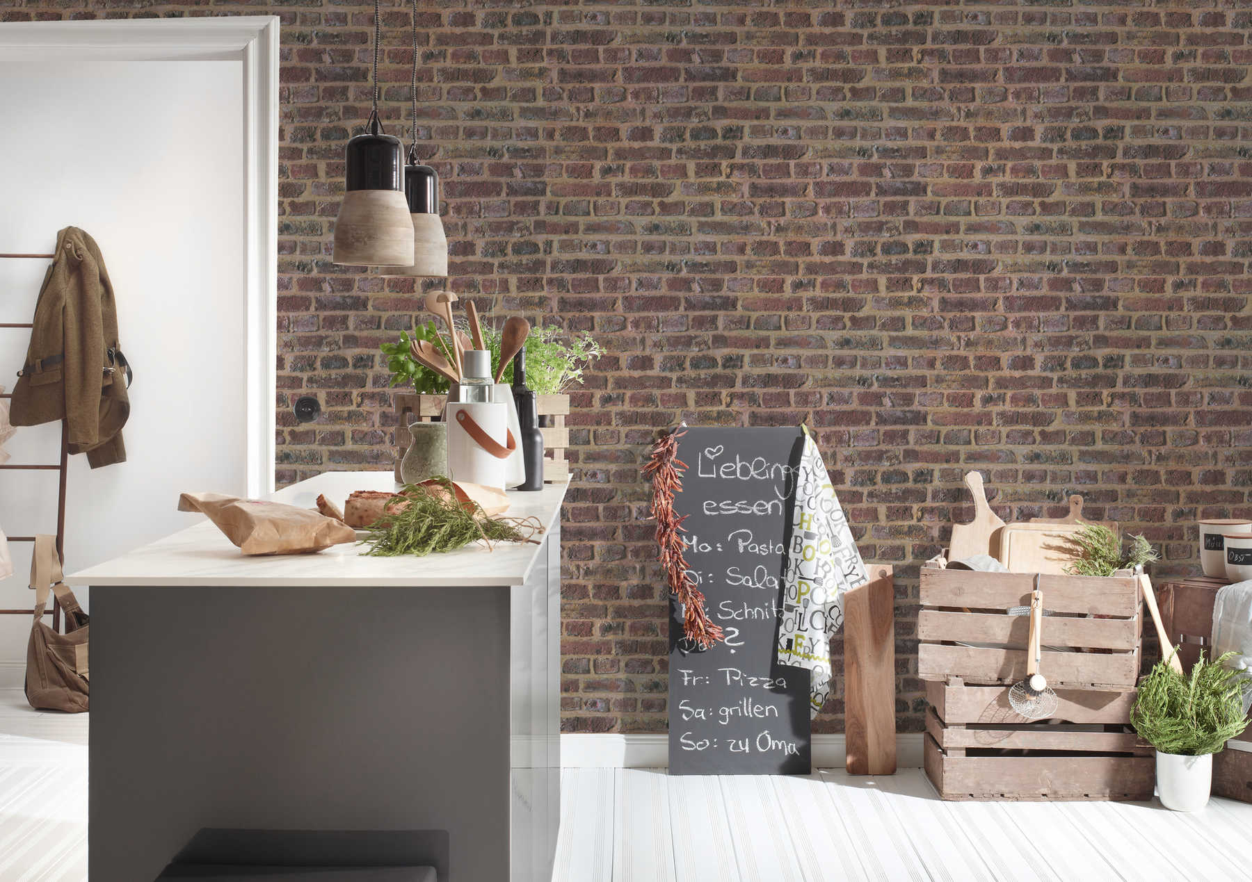             Stone optics wallpaper masonry in used look - brown
        