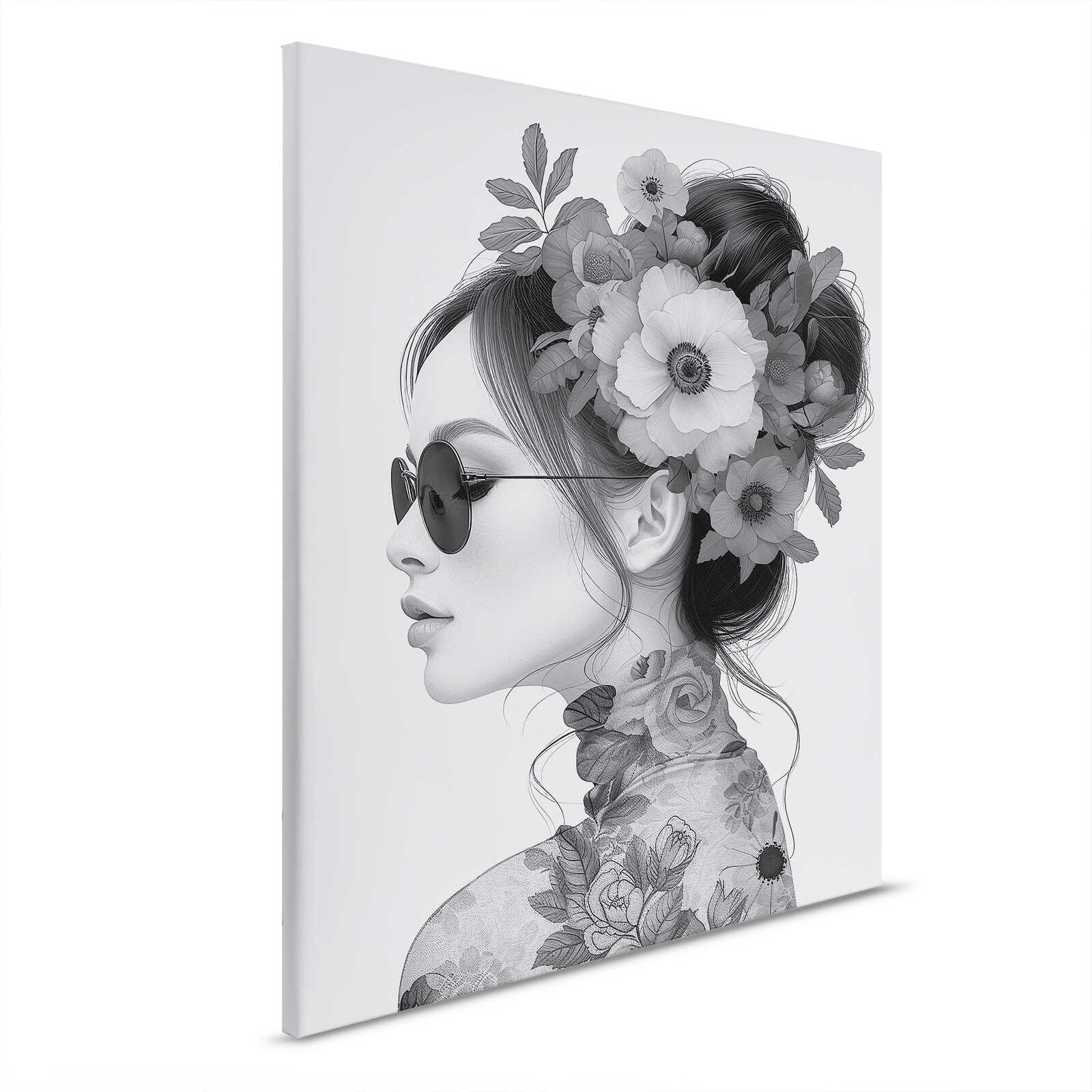             Leinwandbild Blumenportrait - Klassische Eleganz in Grautönen – 40 x 50 cm - Schwarz, Grau
        
