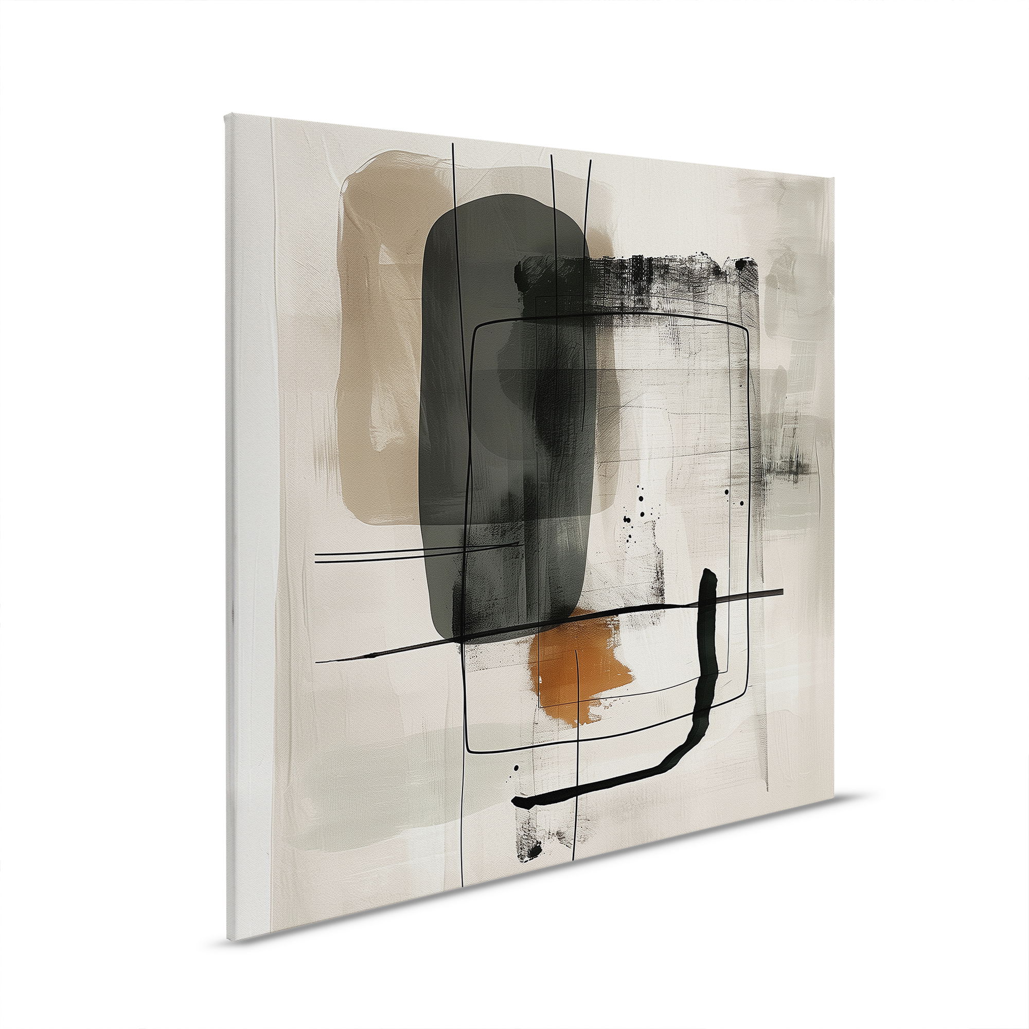         Abstract Calm - Geometrische Canvas Kunst - 30 x 30 cm - Beige, Grijs
    