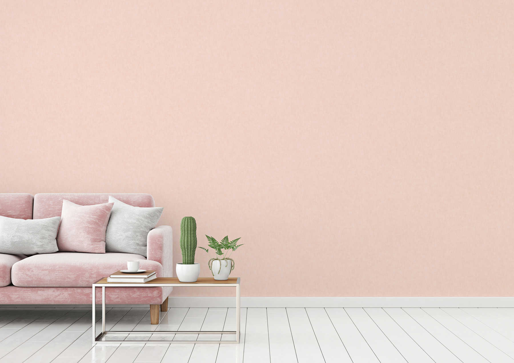 Uni-Tapete mit Leinenoptik im Scandinavian Stil - Rosa