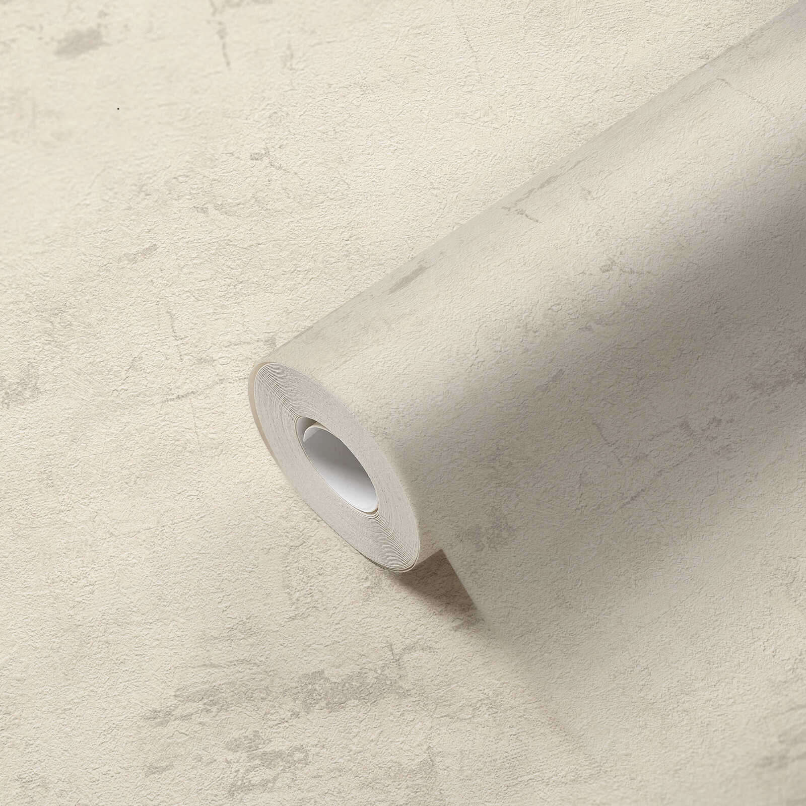             Strukturtapete mit Putz-Optik und Farbschraffur – Creme, Grau
        