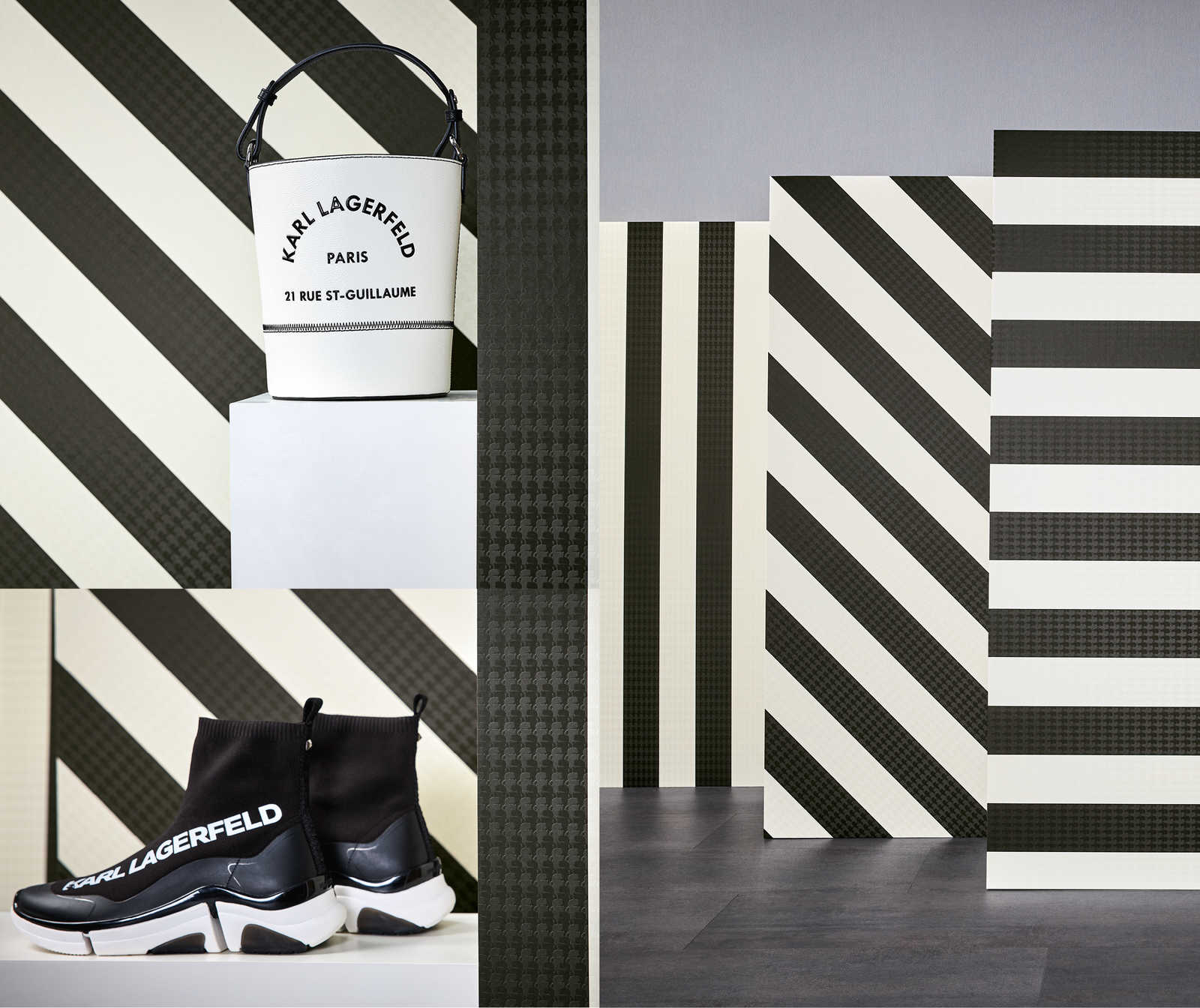             Wallpaper Karl LAGERFELD stripes & texture pattern - black, white
        